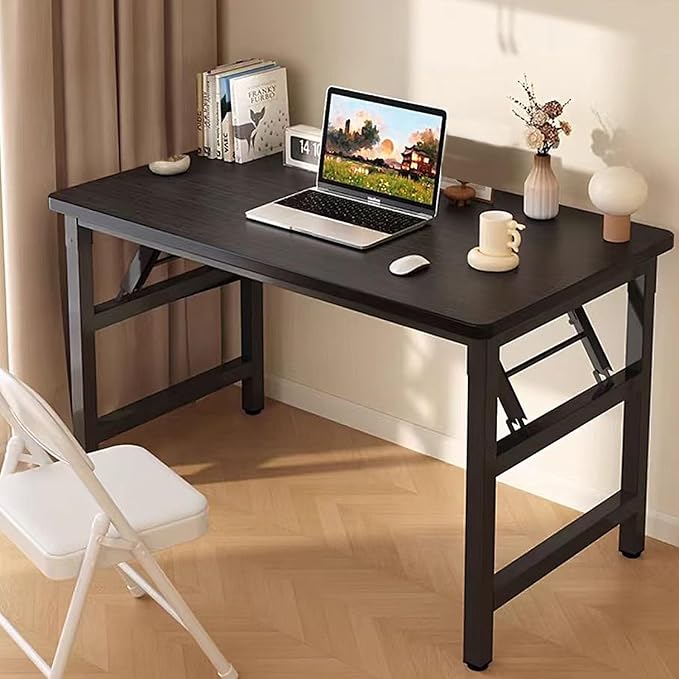 47.2 Inch Folding Table，Square Folding Desks for Small Space,Small Foldable Desk No Assembly,Black.