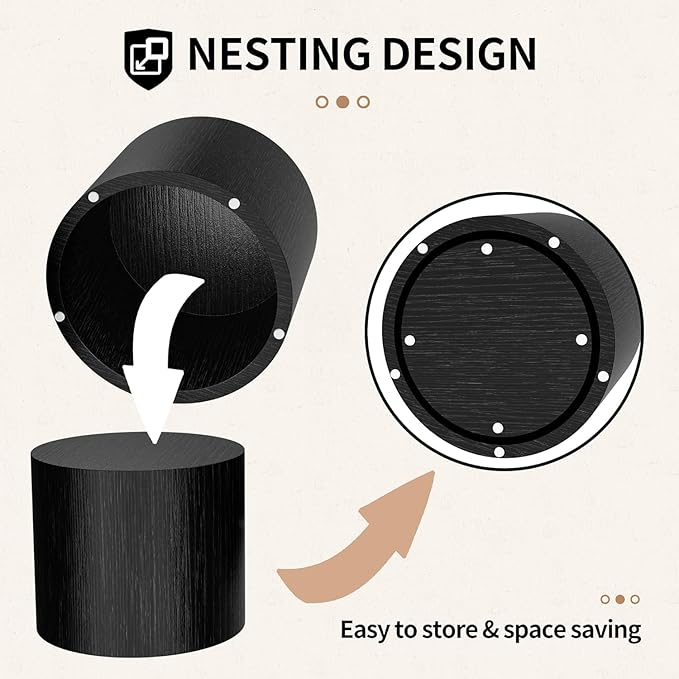 Small Coffee Table Nesting End Table Set of 2, Round Coffee Table Wood Side Table Circle Accent Tables for Small Spaces Living Room Bedroom Balcony Office, Black