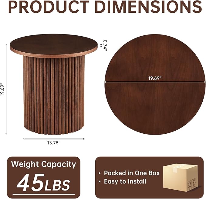 NORDICANA Single Accent Side Table for Living Room, 19.6 Inch Wide 19.6 Inch Tall Walnut Color Round End Table for Sofa, Accent Chair, Manufactured Wood Top with Walnut Veneer