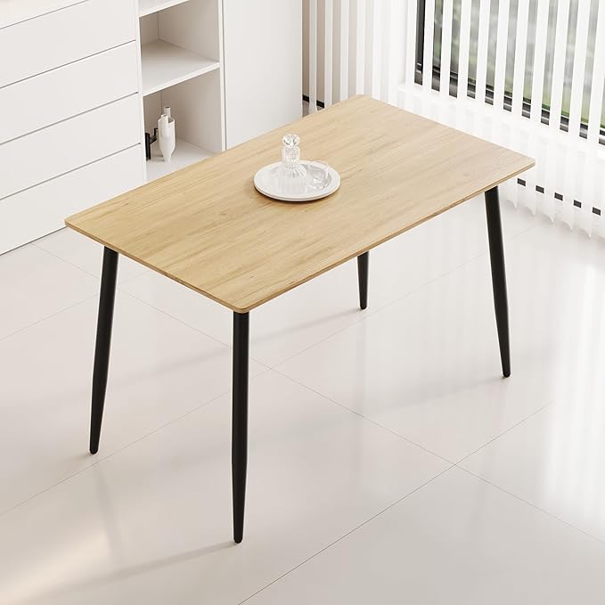 Modern Wooden Dining Table, 47.2'' Rectangle Table, Kitchen & Dining Room Table, Wooden Dining Table with Black Metal Legs for Living Dining Room(Natural Wood, 47.2 in)