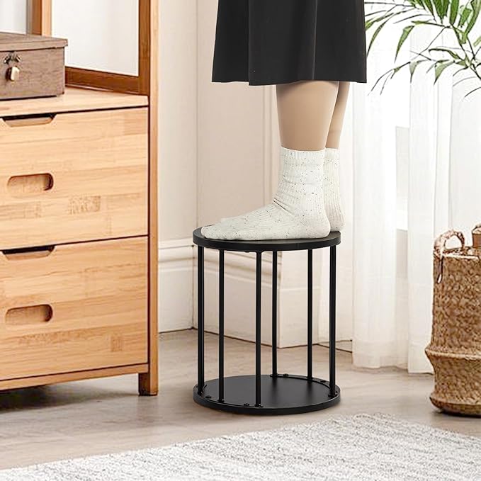 HDANI Small Round Wooden Step Stool for Kids Adults, 300lbs Load Capacity Garden Stool, Non-Slip Small Stool for Plant Stand, Kitchen, Bathroom and Bedroom, Black