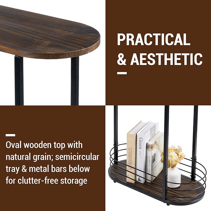 MyGift 21 Inch Tall Brown Wood Oval Side Table, 2 Tier Living Room Sofa End or Side Table with Bottom Storage