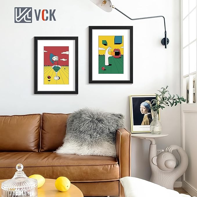 VCK 12x16 Inch Picture Frames, Set of 5 Wooden Picture Frames, Wall Display Decoration for Photos, Paintings, Landscapes, Posters, Drawings, Artwork (Black)