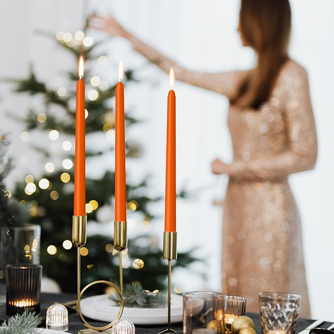 30 Pack Orange Taper Candles - Taper Candles 10 Inch Dripless, Smokeless & Unscented - 8 Hours Long Burning - Ideal for Weddings, Dinner Parties, and Home Decor