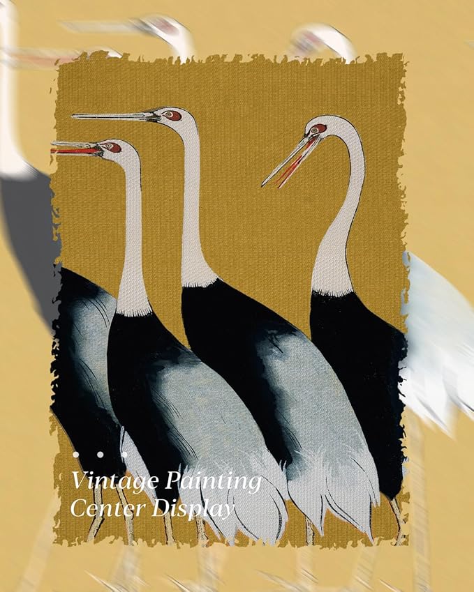 HUARCEY Gold Framed Vintage Wall Art for Living Room, Animals Painting Prints Shelf Decor for Kitchen, Aesthetic Bedroom Wall Art Decor, Christmas Gifts for Friends or Family (Seven Cranes 20"x40")