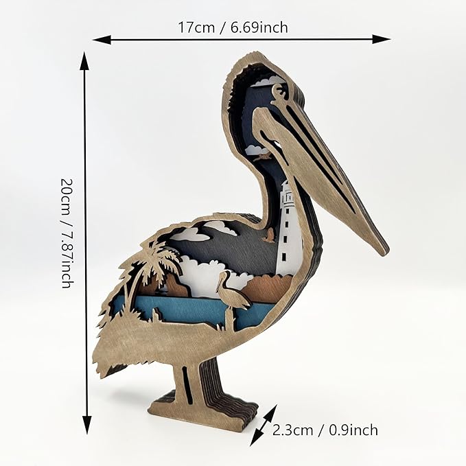 3D Wooden Carving Animals Lamp - Creative Fox Squirrel Wood Carved LED Night Light Garden Yard Wooden Animals Sculpture Ornaments Desktop Home Decor Birthday Gifts for Family Friend (Pelicans)