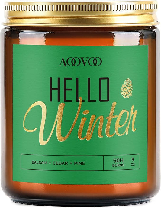 AOOVOO Hello Winter Candle - Large Pine Scented Soy Wax Aromatherapy Candle, 9 oz