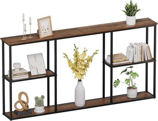 WOHOMO Console Table,3-Tier Small Entryway Tables,Narrow Sofa Table for Hallway,Rustic Brown(63 inch)