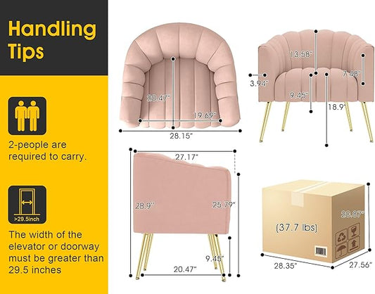 Oversized Pumpkin Couch Accent Chair, Modern Comfy Velvet Upholstered Barrel Chairs, Luxury Single Sofa Armchair for Living Room, Waiting Room, Office and Vanity, (Pink)