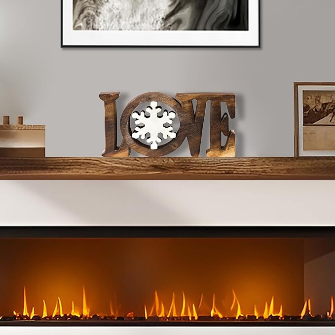 Decozen Handcrafted Solid Wood Love Sculpture from Daughter, Son, Husband - Ideal for Home, Mantel, Fireplace, and Foyer Decor - Tabletop Accent