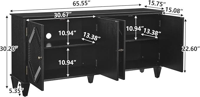 65.2" Mid Century Modern Sideboard Buffet Cabinet with Storage,Symmetrical Geometric Accent Coffee Bar Wine Bar Storage Cabinet,Large Console Table for Living Room/Entryway/Kitchen,Black