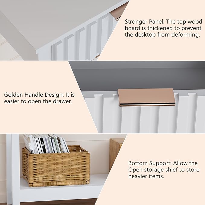 39 inch Entryway Table with Storage, Narrow Console Table with 2 Drawers, Modern Sofa Table with Open Storage Shelf for Living Room, Foyer Hallway, White