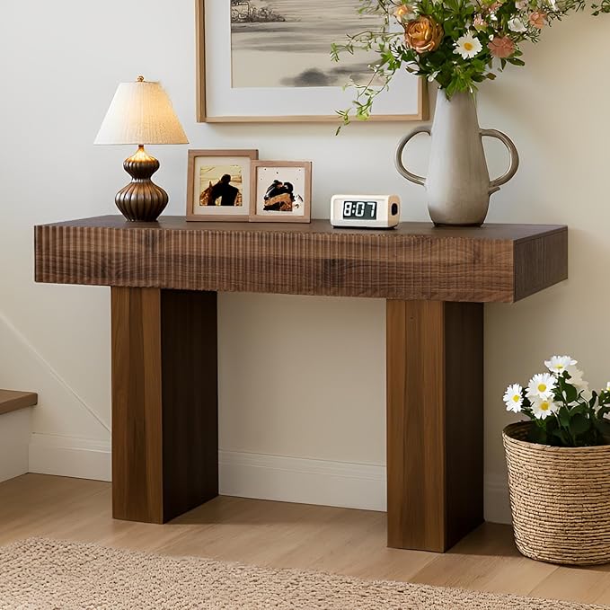 ZYBT 56-Inch Long Console Table, Wooden Narrow Rectangular Sofa Table Behind The Couch, Farmhouse Entryway Table for Entrance, Hallway,Living Room,Bedroom, Home Office,Brown
