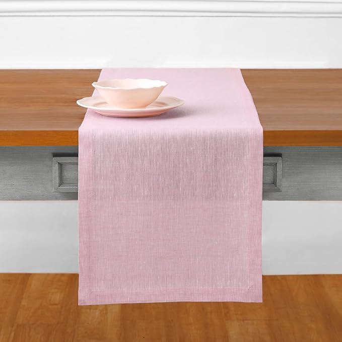 Solino Home Linen Table Runner 72 Inches Long - Athena, 100% Pure Linen Bubblegum Pink Dining Table Runner 14 x 72 Inch for Halloween