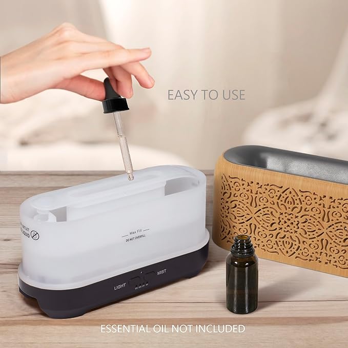 Earnest Living Essential Oil Diffuser Classic Flame Diffuser 200ml Timers Night Lights and Auto Off Function Home Office Humidifier Aromatherapy Diffusers for Essential Oils Wood