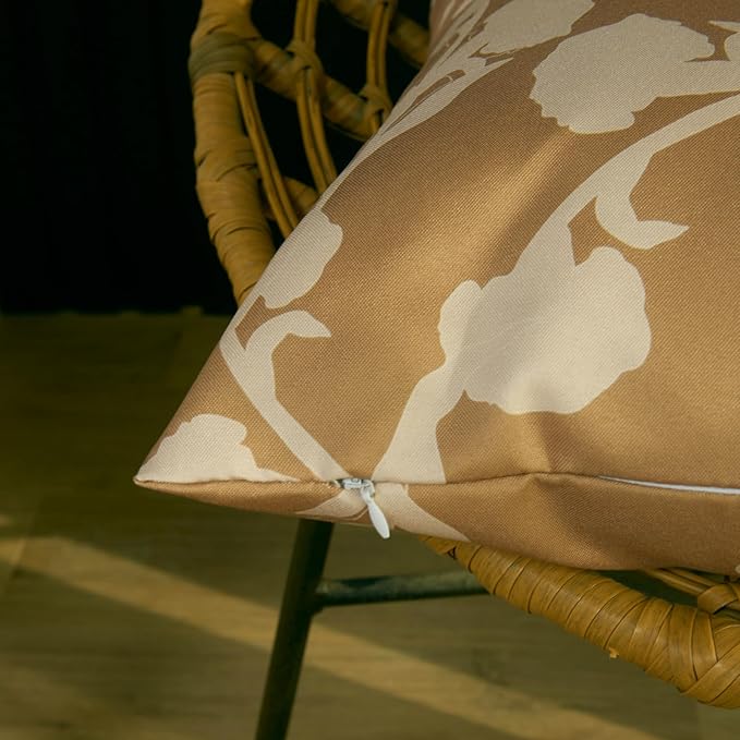 Mantle & Mason Floral Outdoor Lumbar Pillows Waterproof 12x20 for Patio Furniture Set of 2 Tan Decorative Pillow Covers for Couch Porch Chair Bench Reversable Chinoiserie Home Decor Pillow Cases