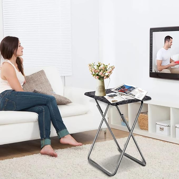 Garden 4 you Portable Folding TV Tray/TV Trays Foldable Dinner Snack Trays Table, Portable Foldable Table Small Sofa Bedside Tables with Light Weight, 15 x 18.9 x 26 in(Black Marble,1PC)