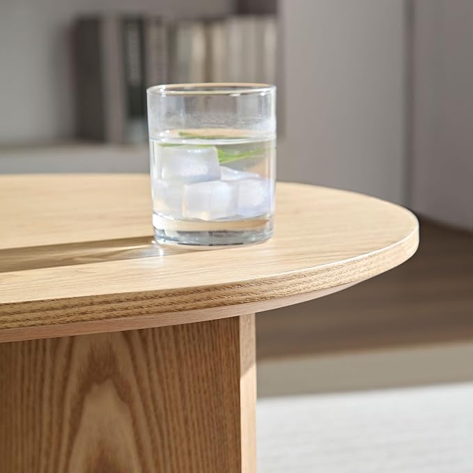 WILLIAMSPACE 39.37" Oval Wooden Coffee Table, Modern Wood Center Table with Sturdy Pedestal for Living Room, Accent Side Table End Table for Apartment (Oak)