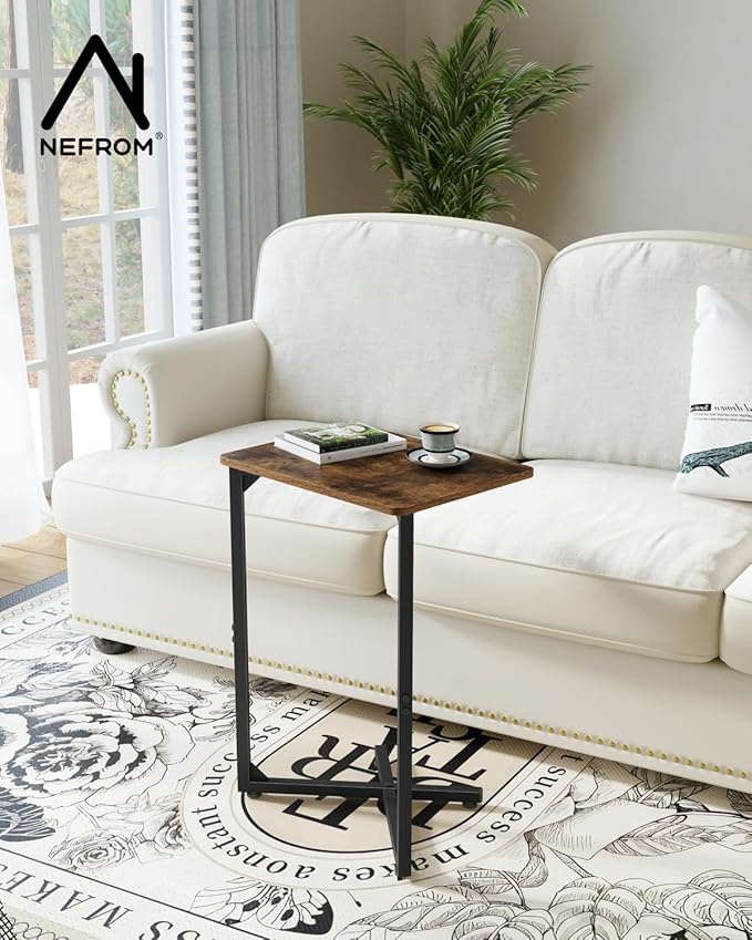 NEFROM C-Shaped End Tables, TV Trays Set of 2, Small Side Table for Couch, Sofa Table for Living Room, Bedroom, Bedside ET-X-BRW2