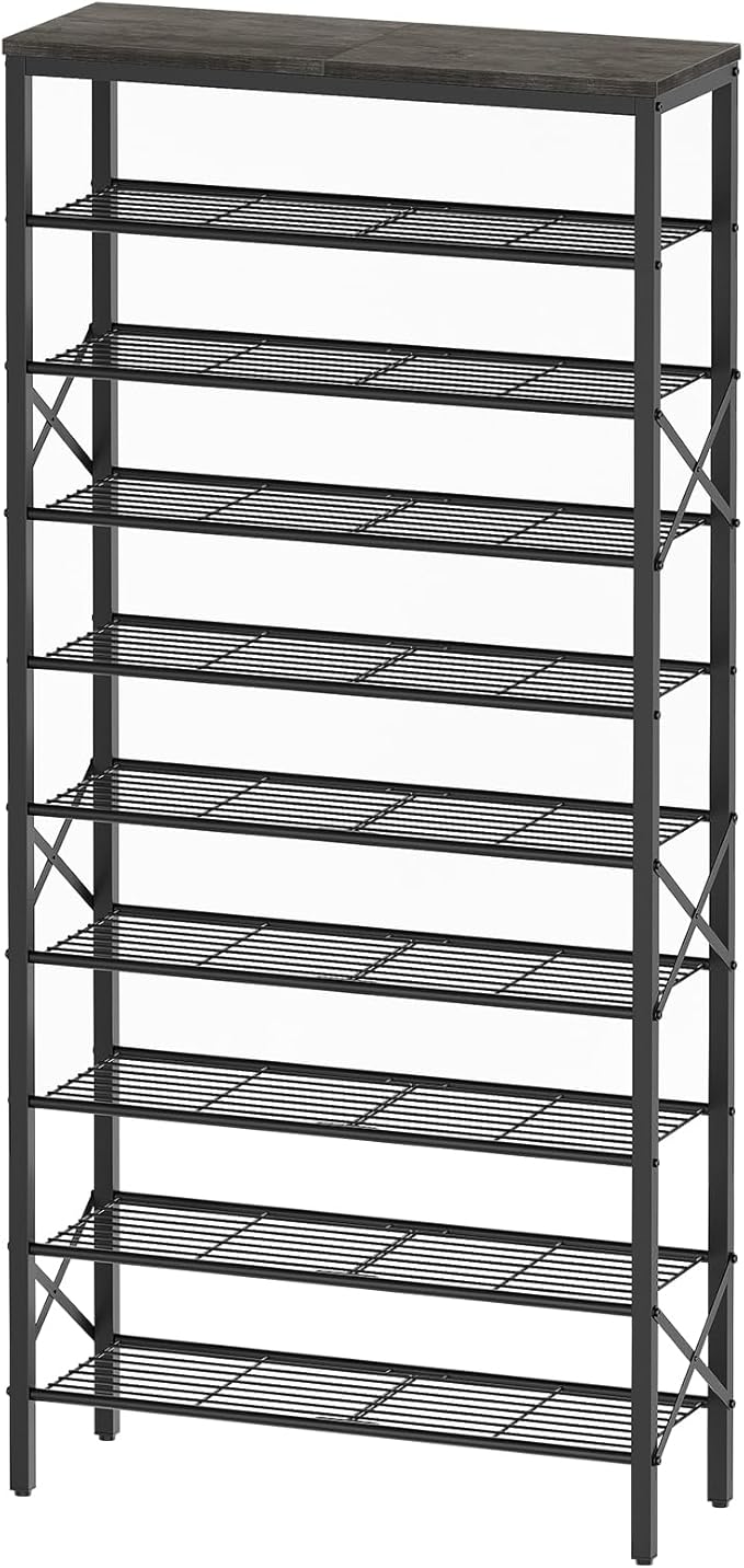 10 Tier Shoe Rack, Large Capacity Shoe Storage Organizer Holds 40 Pairs, Sturdy and Stable, for Entryway, Hallway, Closet, Dorm Room, Charcoal SS10BCG1