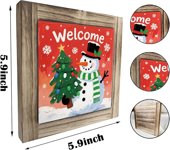 Christmas Wood Decor, Welcome Sign, Snowman Decors Art for Home Office, Christmas Tree Decoration, Home Front Door Porch Decors, Xmas Party Decor Ornaments, Farmhouse Wooden Box Sign