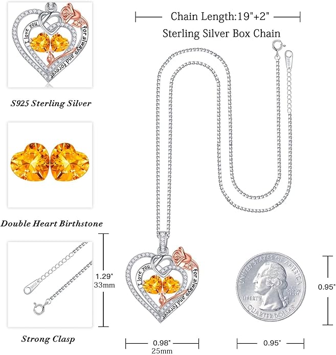 Iefil Christmas Gifts for Wife Women - 925 Sterling Silver Double Birthstone Necklace, Anniversary Birthday Gifts for Women, Jewelry Gift for Wife Girlfriend Mom Her