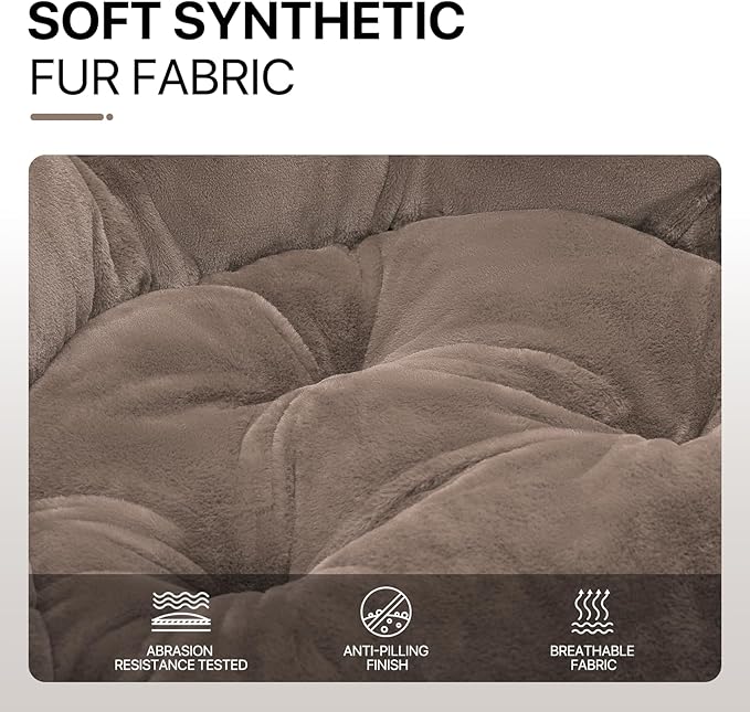 Athena Collection Comfy Saucer Chair Folding Cozy Chair for Bed Room Living Room Accent Chair Faux Fur Reading Chair Foldable Metal Frame Lazy Chair Moon Chair for Adult, Brown