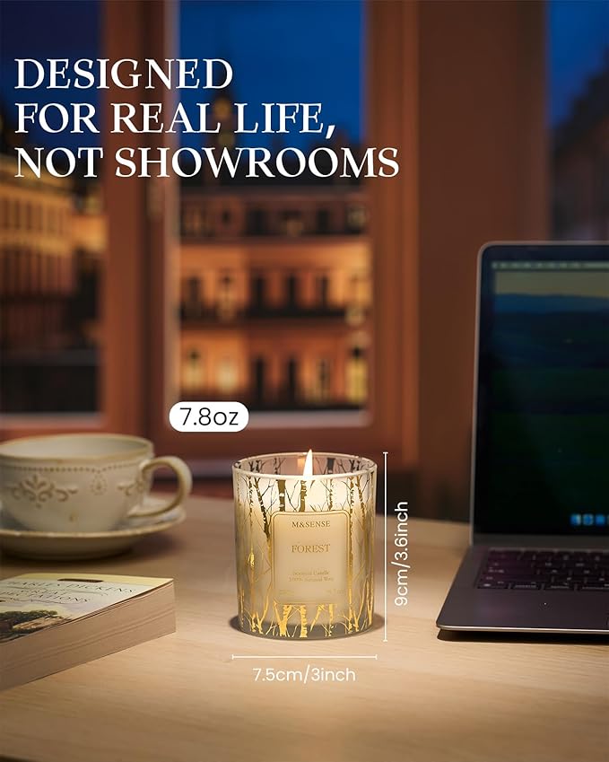 M&SENSE Forest Scented Vegan Soy Candles,8.1oz 42-Hour Slow Burning Time,No Toxin Naturally Scented Candles for Fall Winter Bathtub Aromatherapy Calming Home Fragrance,Fancy Gifts for Women & Men