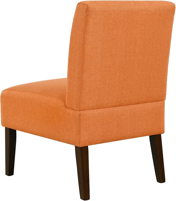 Slipper Accent Chair Modern Armless Lounge Chair with Wood Legs Upholstered Makeup Vanity Tufted Side Chair Fabric Comfy with Decor Back for Living Room Bedroom Patio (Horizontal Back, Orange)
