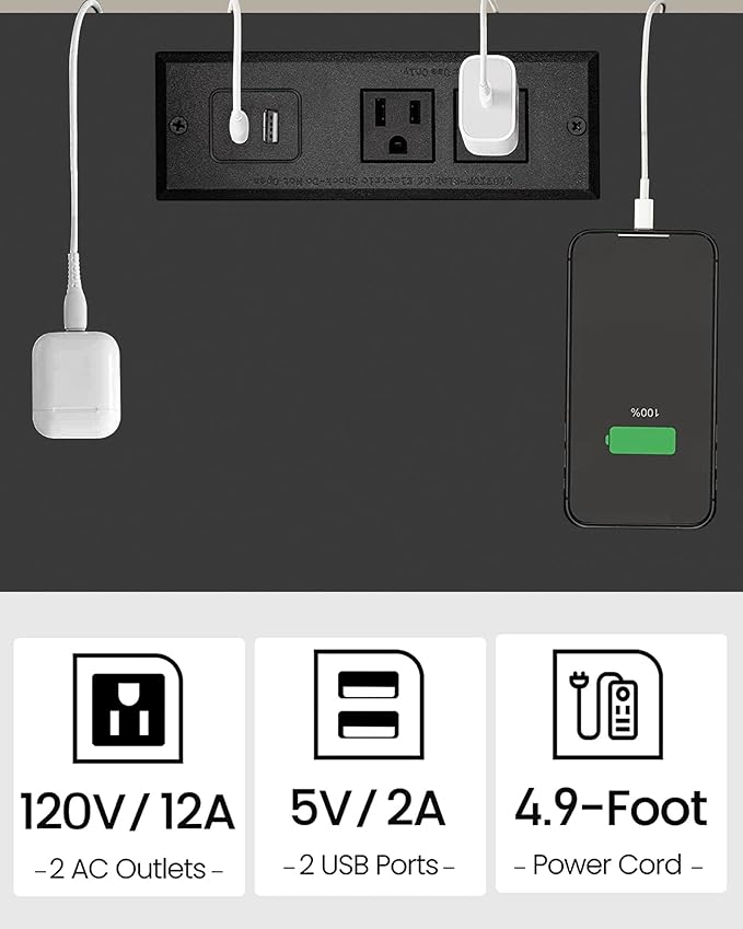 TUTOTAK End Table with Charging Station, Side Table with USB Ports and Outlets, Nightstand, 3-Tier Storage Shelf, Sofa Table for Small Space TB01BK042