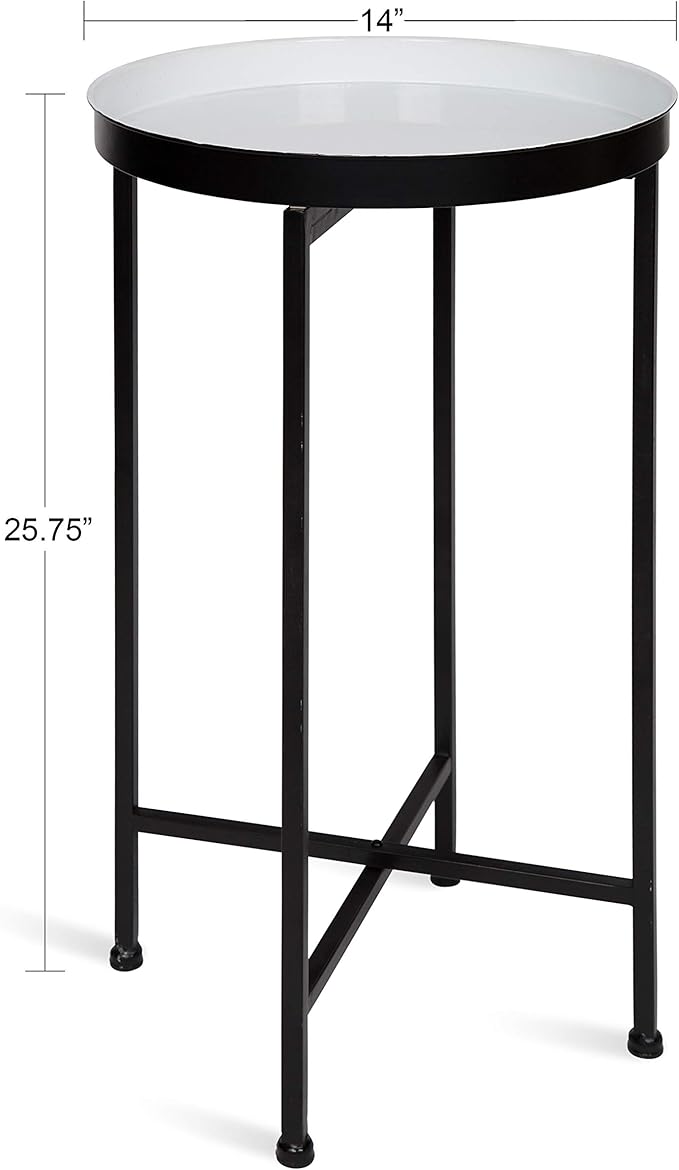 Kate and Laurel Celia Round Foldable Tray Accent Table, 14" x 14" x 25.75", White and Black, Modern Minimalist Design and Detachable Magnetic Tabletop