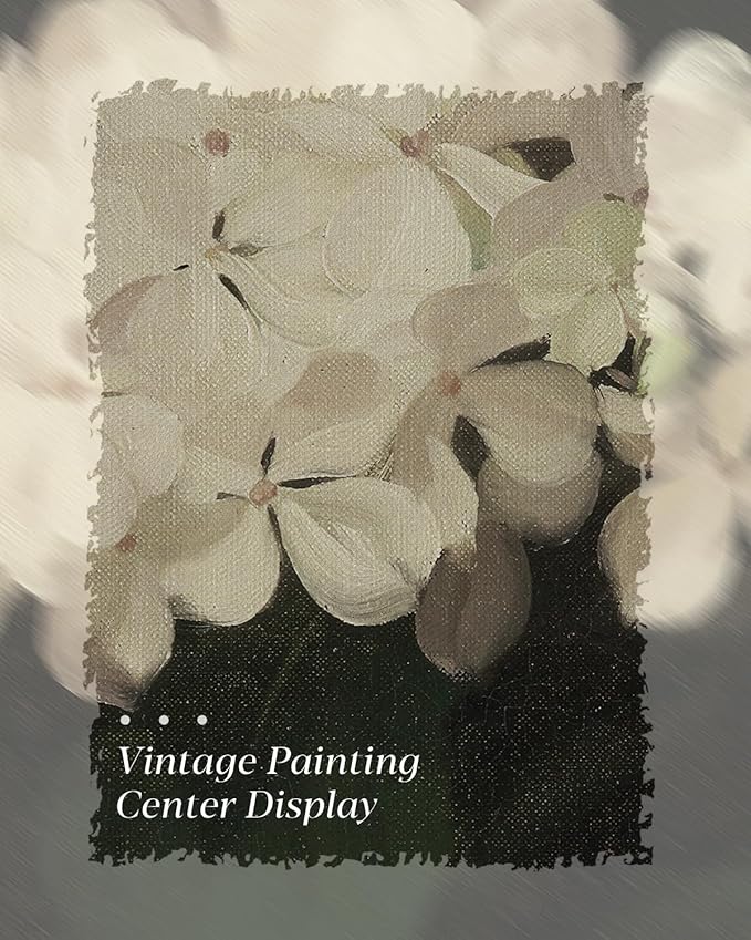 HUARCEY Gold Framed Vintage Wall Art for Living Room, Flowers Painting Canvas Prints Shelf Decor for Kitchen, Aesthetic Bedroom Wall Art, Christmas Gifts for Friends or Family (White Hydrangea 8"x10")