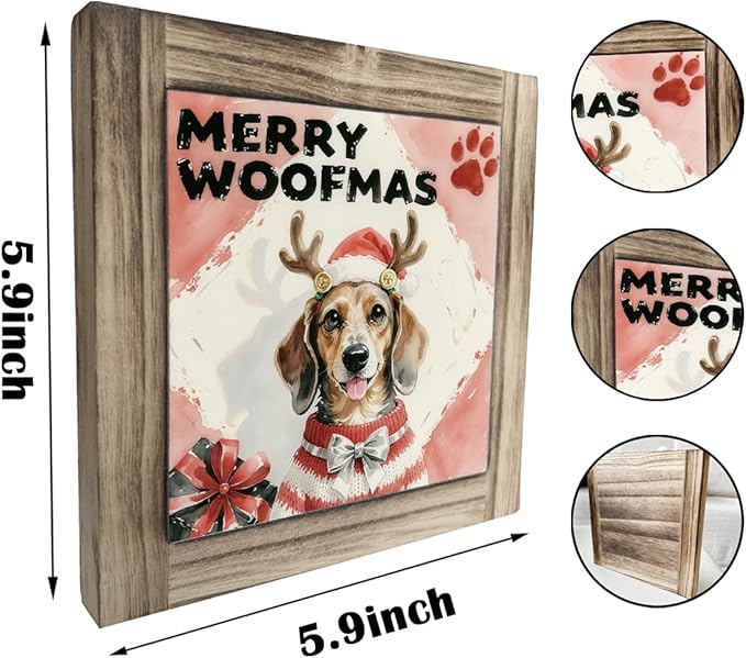 Funny Christmas Wood Signs, Merry Woofmas Sign, Christmas Dog Sign, Funny Dog Front Porch Door Decor, Xmas Tabletop Decors, Dogs Pet Lover Home Decor, Decorative Wooden Box Signs