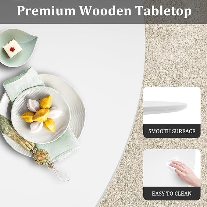 27.5" Small Round Dining Table, Modern Tulip Style Table for 1-2 People, Space-Saving Table for Dining Room, Kitchen, or Cafe, White Pedestal Base