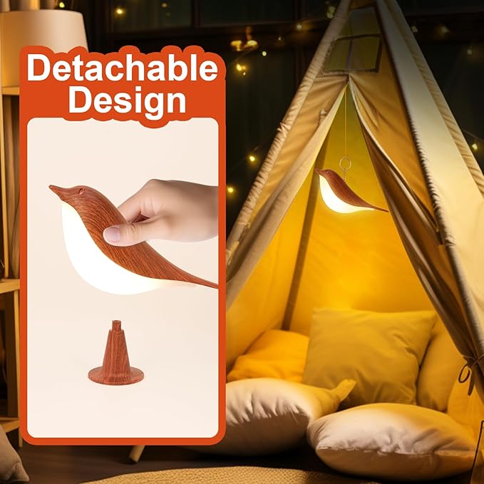 Small Desk Lamp, Bird Bedside Light with 3 Color Temperature and Touch Sensor, Cordless Kids Night Light, Rechargeable Battery for Bedroom Nightstand Table - Red