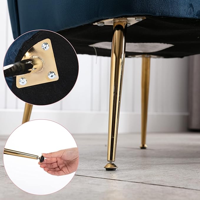 Velvet Accent Chair Set of 2 Comfy Living Room Chair Armless Slipper Chair Mid Century Side Single Sofa Chair with Golden Legs Wingback for Bedroom Guest Room, Blue