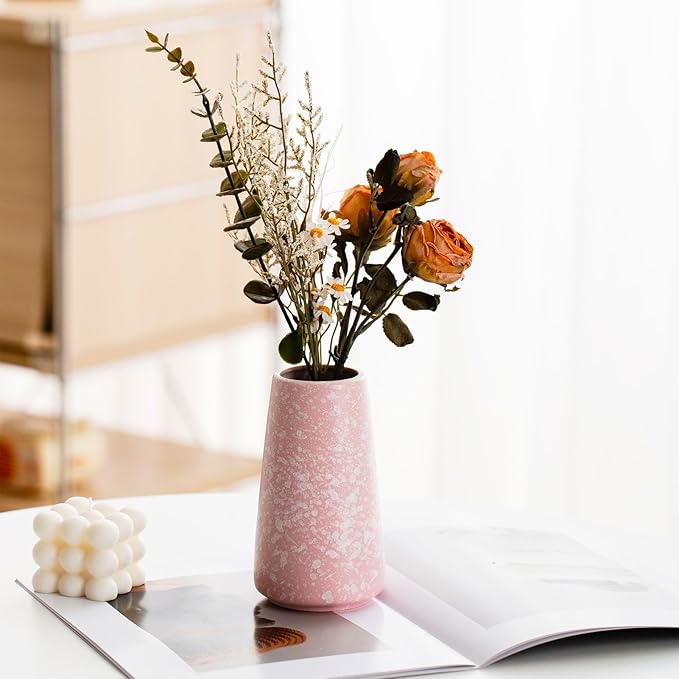 Pink Vase - 6" Pink Ceramic vase for Flower, Cute Modern Vases for Home Decor, Minimalist vases for Centerpieces, Living Room,Bedroom or Gift (Snowflake Pink, Small)