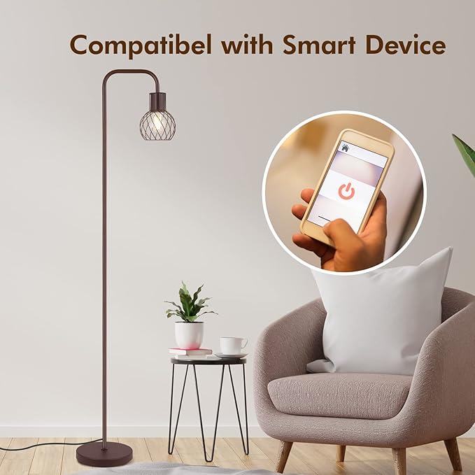 Industrial Standing Lamp with 6W LED Bulb, Foot Switch - Modern Metal Lamp for Living Room, Bedroom, Office - Vintage Rustic Minimalist Farmhouse Stand Up Lamps Brown