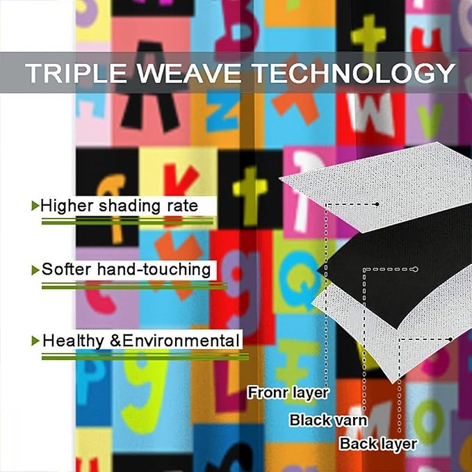 BAEKJIN Kids Alphabet Curtains，Rainbowcolors Game Pattern Print Decor Window Drapes for Bedroom Living Room 42x45 Inch