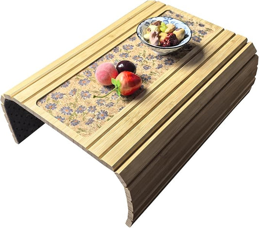 Bamboo Sofa Arm Tray - for Your Couch Table- Couch Cup Holder, Couch Tray Tables -Natural Color with Cork