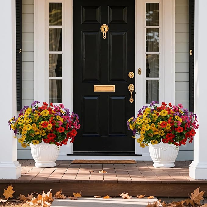 12 Bundles Artificial Flowers for Outdoor Indoor Fake Flowers uv Resistant Artificial Outdoor Flowers Fake Plants for Porch Garden Home Patio Decor (Mix Pink Red Purple Yellow)