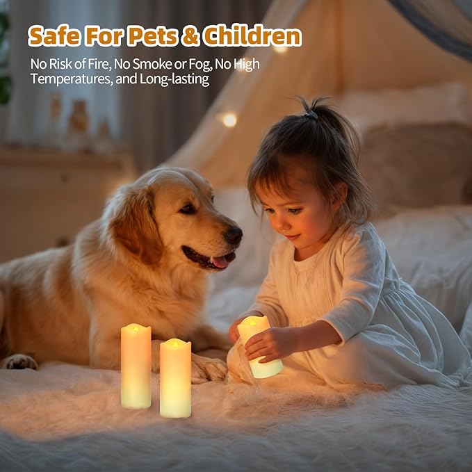 Flickering Flameless Candles, Realistic Battery Operated Candle with Timer, 6 AA Batteries Included, Set of 3 Outdoor Indoor Decor with 10-Key Remote LED Flameless Candles, Birthday Gifts for Him, Her