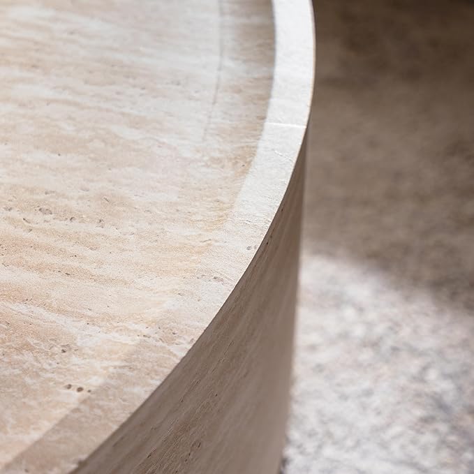 15.75" Round End Table, Modern Faux Mars Pattern Circle Side Tables for Living Room, Round Nightstand Small Coffee Accent End Table for Apartment,Bedroom,Office,No Need Assembly