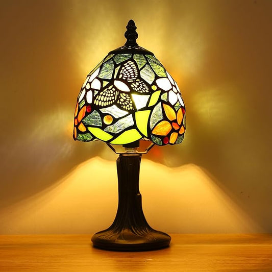 Tiffany Lamp Butterfly Stained Glass Bedside Nightstand Table Lamp,Handcrafted Small Lamps for Living Room Bedroom+3-Way Color Temperature LED Bulb,Gifts for Home Decor,6X6X13Inch