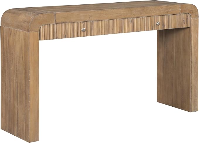 kevinplus 54.3'' Rustic Wood Console Table Sofa Table with Fluted Drawer Storage for Entryway, Modern Elegant Design & Curved Edge, Easy Assemble, Natural