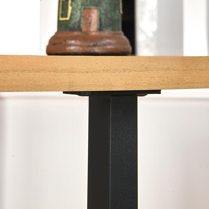 Round End Table with Storage Shelf, 25in Circel Accent Side Table with Metal Legs, 2-Tier Industrial Sofa Side Table for Living Room Bedroom, Oak