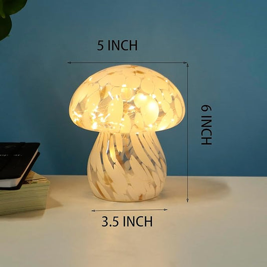 Small Glass Mushroom Table Lamp Night Light Bedside Desk Lamp for Bedroom Nightstand Light-White