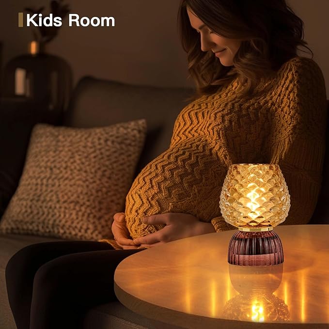 Battery Operated Lamp with Timer, Cute Small Cordless Glass Table Lamp for Home Decor, Kitchen, Bathroom, Birthday Gift for Women, Pinecone, Amber, 2 Pack