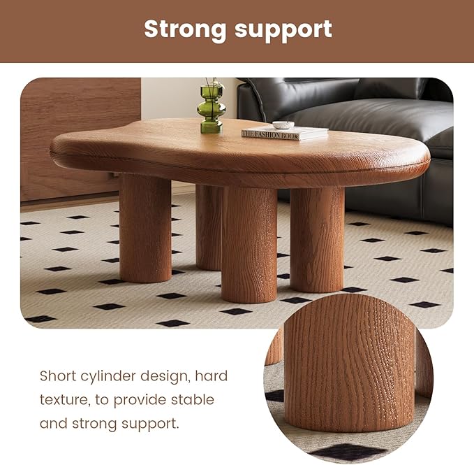 Guyii 35.82" Mid Century Coffee Table Brown Irregular Sofa Side Table with 4 Legs Cloud Coffee Table Modern End Table for Living Room Office Apartment