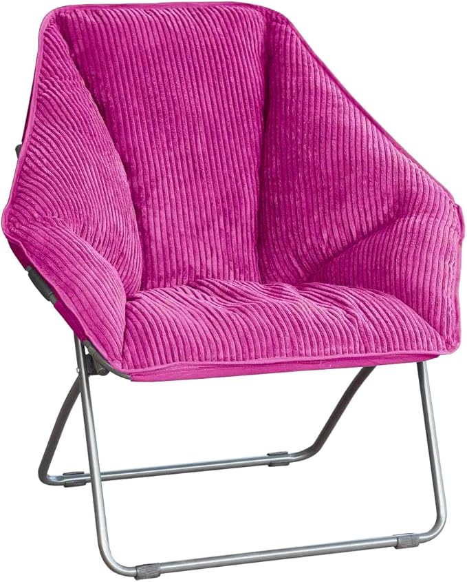 Zenithen Limited Indoor Foldable Plush Seat Hexagon Folding Portable Dish Chair, for Bedrooms, Living Rooms, Dorm Rooms and Game Rooms, Plum Corduroy (Pack of 1)